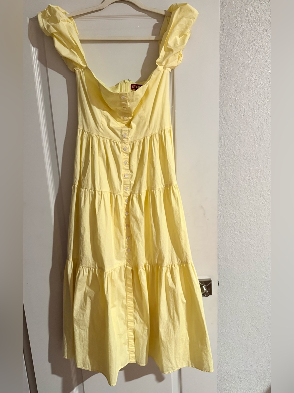 STAUD Yellow Tiered Button-Front Sundress